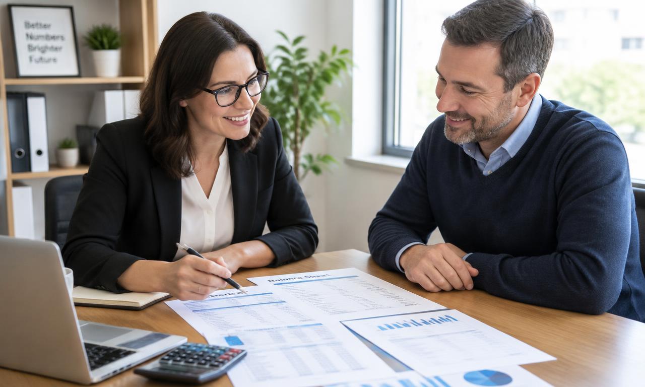 Bucks County bookkeeper reviewing financials with a business owner